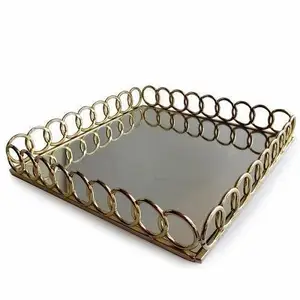 Vassoio da portata per alimenti in ferro vassoio da portata in metallo con vassoio da portata in metallo a specchio a forma quadrata per Hotel