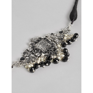 Parure de collier carré noir oxydé plaqué or 18 carats et rhodium, ornée de perles, idéale pour les fêtes, les cadeaux et les mariages - Product Image 5