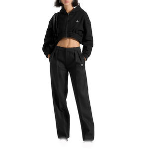 Women <b>Cropped</b> <b>Zip</b> <b>Hoodie</b> Jogger Set Heavyweight Cotton Fleece OEM Wholesale Streetwear Two Piece Tracksuit Apparel - Product Image 1