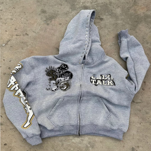 Streetwear 500 Gsm French Terry Zipup Vintage alta calidad 100% algodón ecológico pesado bordado ácido lavado Zip Hoodie - Product Image 1