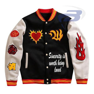 Vestes pour hommes, veste bomber d'hiver, fermeture éclair, streetwear unisexe, polaire réversible écologique, broderie flamme de cœur - Product Image 1