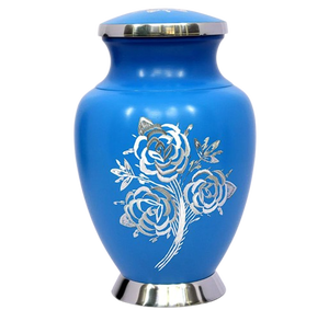 Urne funéraire en métal laiton/aluminium gravée rose magnifique pour adultes, cendres funéraires humaines - Product Image 4