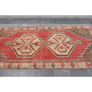 พรมตุรกี38x87ฟุตแนววินเทจสีแดง & สีเบจพรมเย็บปะติดปะต่อกันแบบแบนถักทอสำหรับตกแต่งห้องนั่งเล่นผ้าขนสัตว์วัสดุ PP ด้านหลังเป็นยาง - Product Image 3