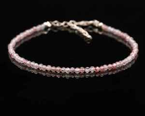 Pulseras de cuentas de piedras preciosas de forma redonda facetada de cuarzo rosa fresa de 2mm pulsera de piedra hecha a mano de cuarzo Natural a precio a granel - Product Image 3