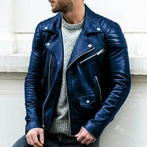 Motorcycle Genuine Sheep Skin Leather <b>Jackets</b> Men Stand Collar <b>Punk</b> Zipper Winter High Street Style Breathable Waterproof Custom - Product Image 2