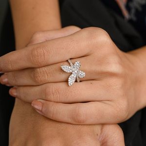 Trending Luxury Handmade 100% Authentic <b>Real</b> Diamond Ring 18k Solid White Gold <b>Butterfly</b> Wedding Ring Wholesale Manufacture - Product Image 2