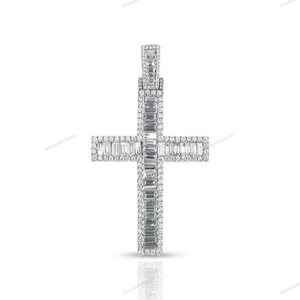 Unisex 925 plata esterlina Baguette VVS D Moissanite Cruz Dios colgante totalmente helado chapado en oro uso diario Hip Hop regalo joyería - Product Image 1