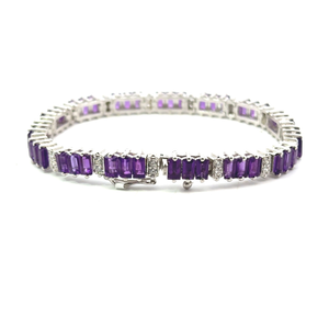 Delicate Handmade Real Amethyst & American Diamond Tennis <b>Bracelet</b> Low Moq Rhodium Plated Jewelry 925 <b>Solid</b> <b>Silver</b> Party Wear - Product Image 3