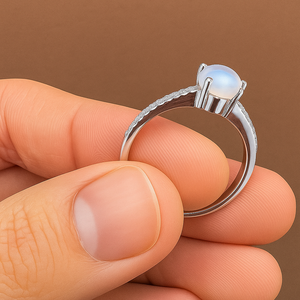 แหวนเงินแท้ 925 ชุบโรเดียม ประดับพลอยมูนสโตนทรงรี ดีไซน์คลาสสิกหรูหรา สำหรับผู้หญิง ขายส่ง เหมาะสำหรับงานแต่งงาน พร้อมเพชร CZ - Product Image 2