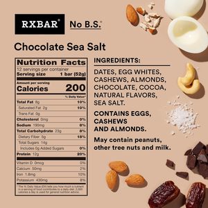 RXBAR Protein <b>Bars</b>, Protein <b>Snack</b>, <b>Snack</b> <b>Bars</b>, Chocolate Sea Salt, 22oz Box (12 Count) - Product Image 6