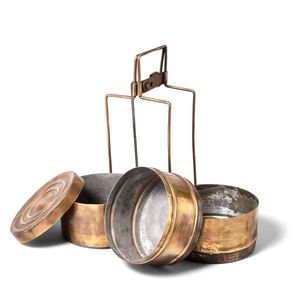 Traditional brass tiffin <b>storage</b> container ideal for gifting housewarming weddings cultural events or festive globally - Product Image 1