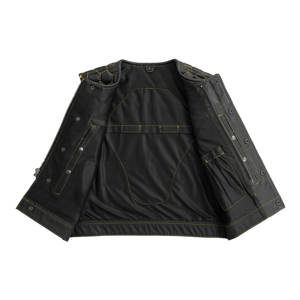 Gilet en cuir de style club pour hommes, avec fermeture à boutons, gilet sans manches en faux cuir, veste de motards, veste fabriquée au Pakistan - Product Image 3