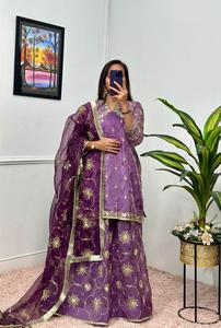 KURTA dengan <span class=keywords><strong>LEHENGA</strong></span> dan DUPATTA pesta pernikahan India gaun desainer Pakistan pakaian BOLLYWOOD FULLYSTITCHE