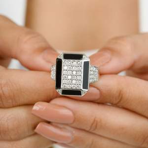 Nueva llegada 100% auténtica joyería fina Unisex 18K oro blanco sólido Vintage último diamante Real esmalte cóctel anillo bodas - Product Image 4