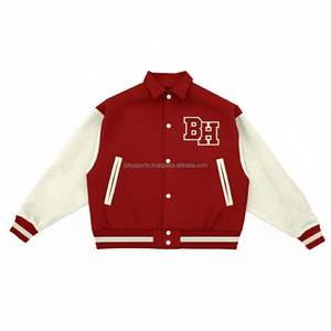 Chaqueta Varsity de cuero de lana Premium 450 GSM Logotipo de chenilla personalizado Chaquetas Varsity de mujer de estilo de béisbol universitario rojo y blanco - Product Image 1