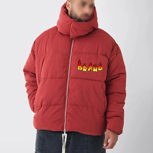 Chaqueta acolchada de invierno informal personalizada de OEM para hombre, cortavientos cálido con capucha y cremallera, logotipo frontal, tela estampada personalizada de estilo callejero - Product Image 6