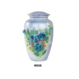 11 urnes de crémation en métal en aluminium de fleur décorative sculptée en 3D pour les cendres humaines grande urne fabriquée à la main pour les cendres adultes Roses argentées - Product Image 1