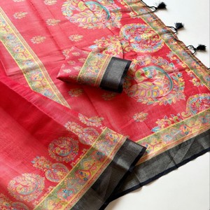 Sari de Seda VASTRA COTTAGE con Tejido Zari Puro, Bordado Jacquard Completo con Zari, Borde con Zari, Estampado Digital Kalamkari, Blusa - Product Image 6