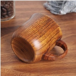 Ensemble de trois tasses en bois de manguier faites à la main avec poignée, style Wabi Sabi, finition polie, résistantes à la chaleur, pour la maison - Product Image 2