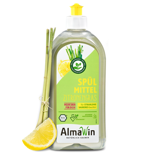 Liquide vaisselle biologique de marque AlmaWin, export, parfum citronnelle, 1000 ml, détergent vaisselle biologique puissant - Product Image 1