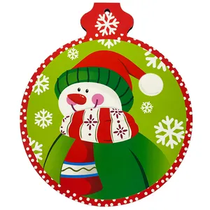 Natal Papai Noel Boneco de Neve folheado de madeira casa pingente redondo pequeno conjunto de três peças