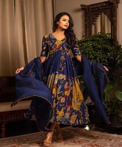 Robes longues en lin vintage pour femmes pakistanaises et indiennes, style A, décontractées, élégantes, sexy, haut et bas, dupatta, vente en gros - Product Image 1