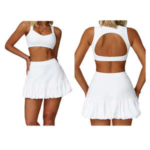Ensemble de plage sexy pour femmes en 2 pièces, haut court plissé et jupe longue, tenue de plage pour femmes, dos nu sans manches - Product Image 4