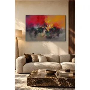 Impression sur toile Fida Composition abstraite aux éclats rouges et jaunes - Product Image 3