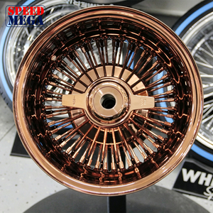 ล้อแม็กซ์อะลูมิเนียมฟอร์จ 13x7 นิ้ว แบบกำหนดเอง สีโรสโกลด์ 24K ลายลวด 72 ก้าน แบบไขว้ ขอบลึก สำหรับรถโลว์ไรเดอร์ - Product Image 1