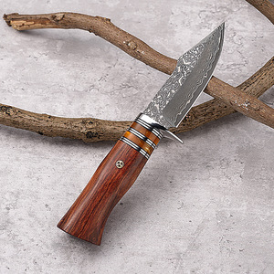 Venta al por mayor pedidos a granel personalizados OEM ODM servicio Damasco acero mango de madera al aire libre Camping autodefensa cuchillo de caza de hoja fija - Product Image 3