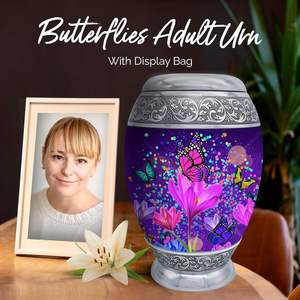 โกศสีม่วงขนาดใหญ่พร้อมผีเสื้อ - โกศสําหรับผู้ใหญ่สําหรับผู้หญิงและผู้ชายที่มีกระเป๋า - โกศผีเสื้อสีม่วงสําหรับเถ้าผู้ใหญ่ - เกียรติยศคนที่คุณรัก - Product Image 2