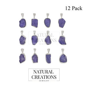 Premium 925 Sterling Silver Fine Pendentif & Charm Tanzanite Gemstone Rough Cut avec Spring Lock Bezel Setting Pack Of 12 - Product Image 2