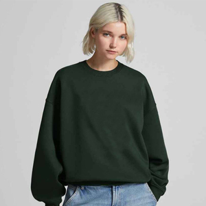 Dark Green Oversized Women's <b>Sweatshirt</b> Crewneck Long Sleeve Pullover 3D Embroidery Drop Shoulder Design Loose Fit Winter Front - Product Image 3