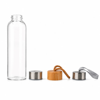 Botol Air Kaca Tutup Bambu Mewah, Dapat Digunakan Kembali, Desain Travel, Dinding Tunggal, Unisex