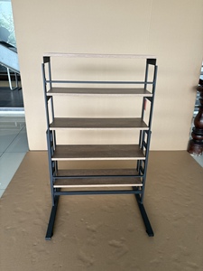 Modern Convertible <b>Foldable</b> Dining <b>Table</b> with Iron Frame Wooden Panels 5-Tier Storage Unit Durable Design for Small Kitchens - Product Image 2