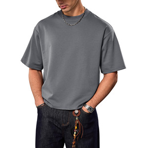 <b>Box</b> Fit 100% Cotton Cropped Oversized T-Shirt for Men Vintage Style Boxy Tee <b>Drop</b> Shoulder Plain Print Streetwear Men's T-Shirts - Product Image 1