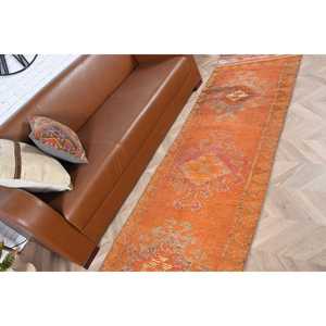 2.7x10.1 ft <b>Runner</b> Vintage <b>Rug</b>, Orange Striped Turkish <b>Rug</b> - Product Image 4