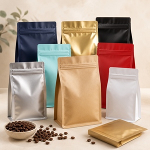 Sacs à café à fond plat de haute qualité sans valve avec fermeture éclair, emballage en aluminium personnalisé avec logo, 100g 250g 500g <span class=keywords><strong>1kg</strong></span>, vente en gros OEM - Product Image 1