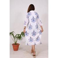 Robe tunique ethnique indienne 100% coton pour femme, imprimé à la main, écologique, maxi, décontractée, bohème, col en V, manches longues, pour soirée