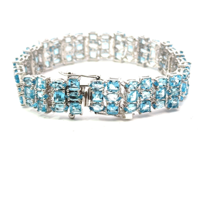 Pulsera de Topacio Azul 100% Natural con Engaste de Puntas, Nuevo Estilo Clásico y Moderno, Plata de Ley 925 Pura con Baño de Rodio, Regalo - Product Image 3