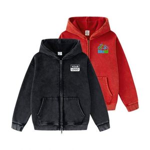 Sudadera con capucha vintage con cremallera y logotipo personalizado al por mayor, chaqueta lisa de peso pesado para hombre, sudadera con capucha con cremallera lavada al ácido para hombre - Product Image 1