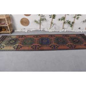 พรมขนแกะสีน้ำตาลอมฟ้าสไตล์คลาสสิกวินเทจขนาด3.1x10.9ฟุตทรงสี่เหลี่ยมผืนผ้าเย็บปะติดปะต่อกันดีไซน์ใหม่สำหรับห้องนั่งเล่นห้องโถง - Product Image 3