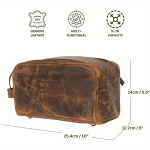 Real Leather Portable <b>for</b> <b>Bag</b> <b>for</b> Travel Shaving Dopp Kit Organizer Zipper Hasp Closure Soft Handle <b>for</b> <b>Men</b> Women Water - Product Image 2