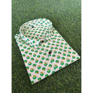 100% Cotton Fresh Green Motif Men's <b>Half</b> Sleeve Casual <b>Shirt</b> <b>Button</b>-Up ODM Supply Woven Poplin Fabric Size XL-SHKN1087 - Product Image 1