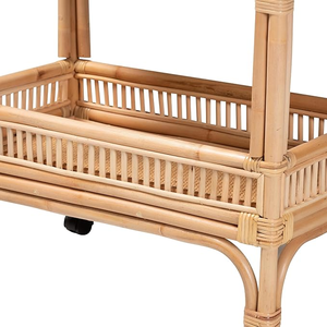 Simple Handmade Rattan Drink Cart Natural Wicker Bar <b>Trolley</b> <b>with</b> <b>Wheels</b> for Home, Hotel, Restaurant Use High Quality Wholesale - Product Image 3