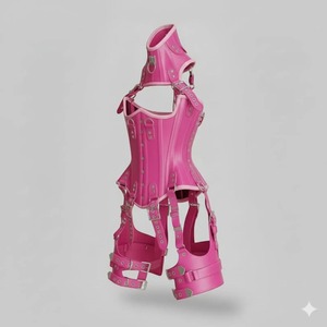 Real Leather Underbust Fully Steel Boned Harness Corset High Compression <b>Tummy</b> <b>Control</b> Breathable Pink Women's Gift - Product Image 5