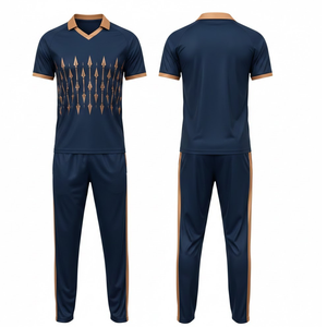 Uniforme de Cricket Sublimado Personalizado al por Mayor para Hombre, Azul Marino con Diseño Gráfico de Lanza Dorada - Product Image 3