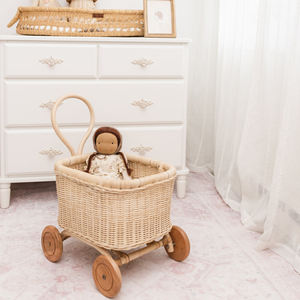 Carrito de muñecas livianas, cochecito de juguete para niños, cochecitos de muñecas naturales de ratán para niñas y niños, precio barato - Product Image 6