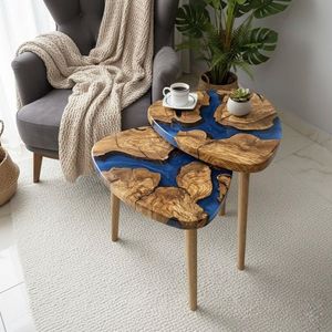 โต๊ะกาแฟทรงกลมอีพ็อกซี่, โต๊ะกาแฟห้องนั่งเล่นเรซิ่นไม้, โต๊ะข้างโซฟาเรซิ่นอีพ็อกซี่ทำมือ - Product Image 1