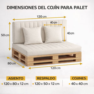 Ensemble de 4 coussins de palettes d'extérieur en tissu durable 120x80 + 120x50 cm pour canapé de jardin, 12 cm d'épaisseur, housse amovible, mobilier de patio - Product Image 3
